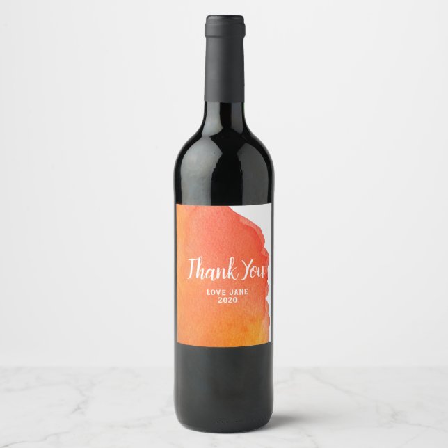 Étiquette Pour Bouteilles De Vin Moderne simple pêche aquarelle merci cadeau (Devant)
