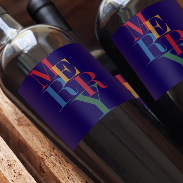 Étiquette Pour Bouteilles De Vin Moderne tendance Merry Bright (Modern Trendy Fun Merry Wine Labels)
