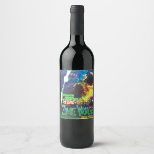 Étiquette Pour Bouteilles De Vin Mondes de zombies : Halloween Galaxie d'Horreurs