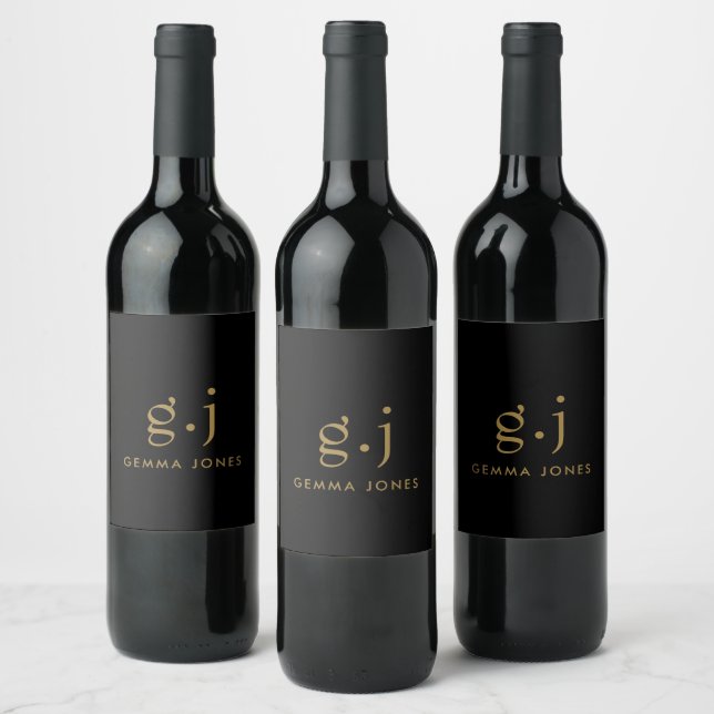 Étiquette Pour Bouteilles De Vin Monogramme Classic Élégant Minimal Gold Noir (Bouteilles)