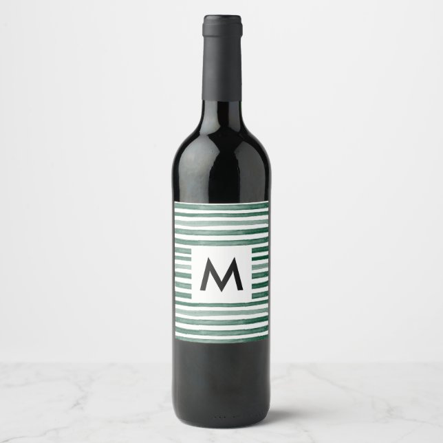Étiquette Pour Bouteilles De Vin Monogramme de bande d'aquarelle verte (Devant)