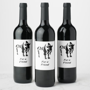Étiquette Pour Bouteilles De Vin Monogramme de buffle noir Silhouette