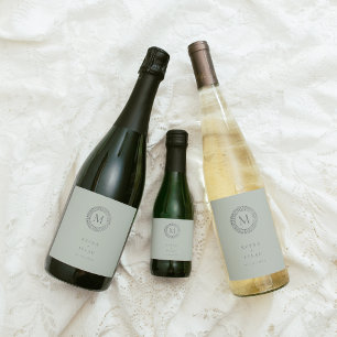 Étiquette Pour Bouteilles De Vin Monogramme de couronne Deco argent élégant