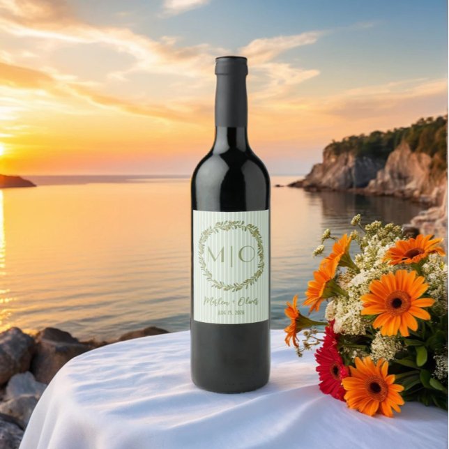 Étiquette Pour Bouteilles De Vin Monogramme de couronne d'olive personnalisée (Créateur téléchargé)