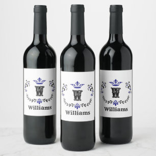 Étiquette Pour Bouteilles De Vin Monogramme de couronne 'W' Personnalisé
