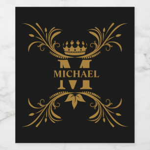 Étiquette Pour Bouteilles De Vin Monogramme de nom d'or Art déco vintage