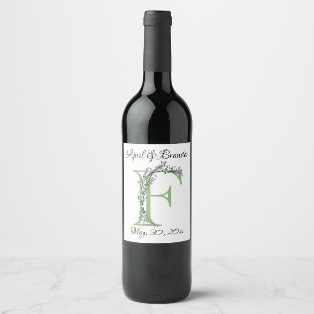 Étiquette Pour Bouteilles De Vin Monogramme F Lavande Eucalyptus (Devant)