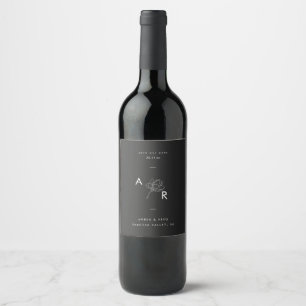 Étiquette Pour Bouteilles De Vin Monogramme Floral moderne Élégant Noir Blanc Simpl