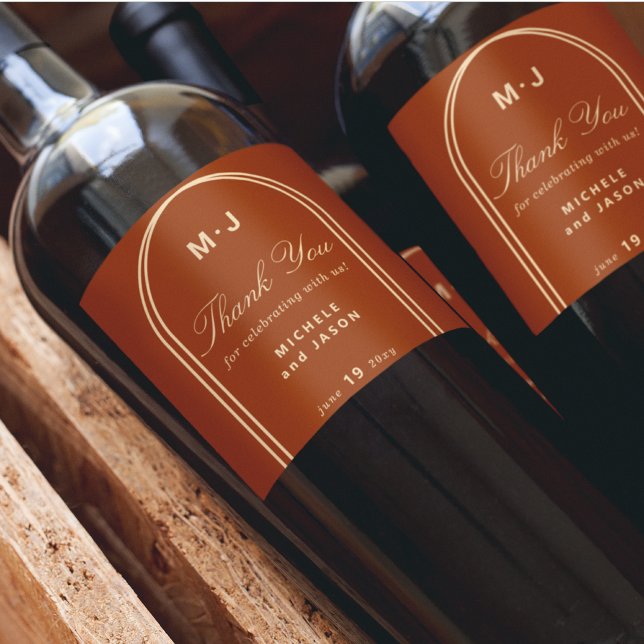 Étiquette Pour Bouteilles De Vin Monogramme Merci personnalisé Mariage Arche en ter (Créateur téléchargé)