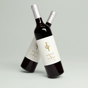Étiquette Pour Bouteilles De Vin Monogramme minimaliste Gold Personnalisé Mariage C