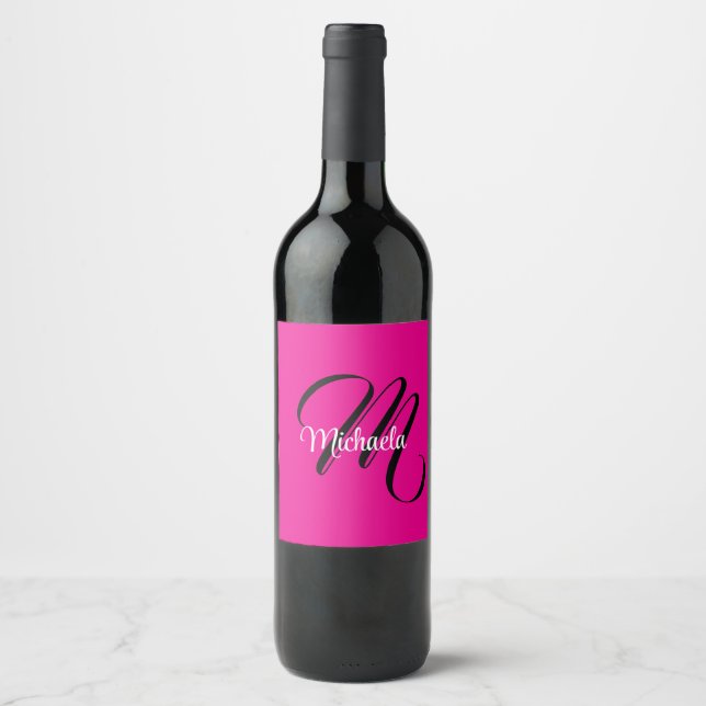 Étiquette Pour Bouteilles De Vin Monogramme minimaliste moderne initial nom rose ch (Devant)