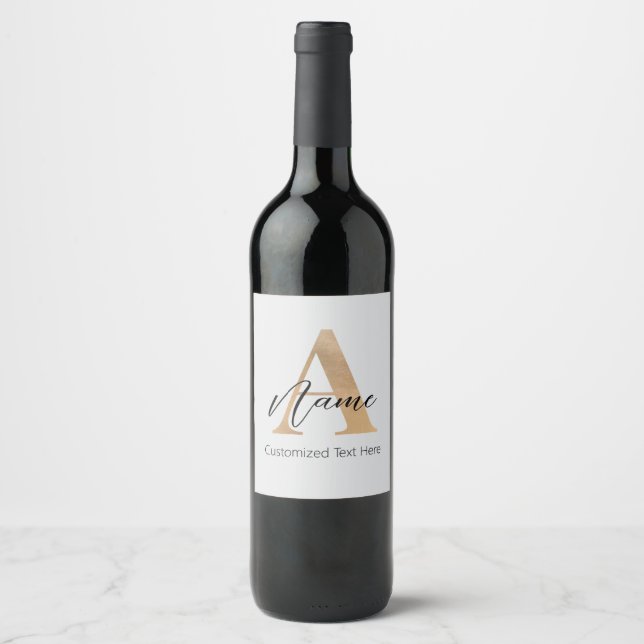 Étiquette Pour Bouteilles De Vin Monogramme moderne Initiale A & Nom Personnalisé (Devant)