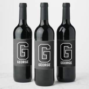 Étiquette Pour Bouteilles De Vin Monogramme noir et blanc personnalisé