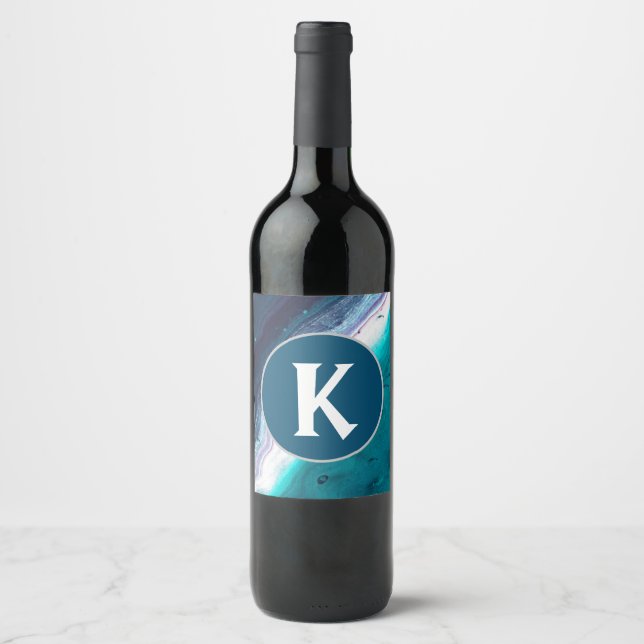 Étiquette Pour Bouteilles De Vin Monogramme océanique Abstrait (Devant)