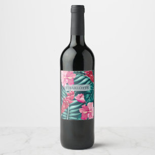 Étiquette Pour Bouteilles De Vin Monographie florale d'été exotique