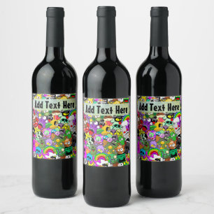 Étiquette Pour Bouteilles De Vin Monstres caractères mignons Motif d'Halloween