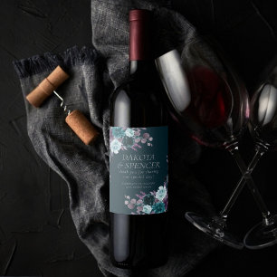 Étiquette Pour Bouteilles De Vin Moody Boho   Turquoise profond et pourpre d'auberg