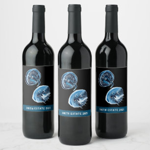 Étiquette Pour Bouteilles De Vin MoonJellyfish aquarelle art