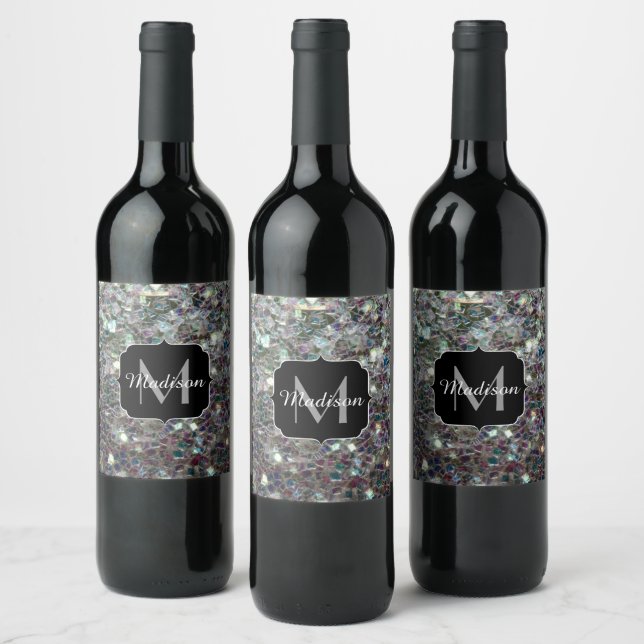 Étiquette Pour Bouteilles De Vin Mosaïque argentée brillante (Bouteilles)