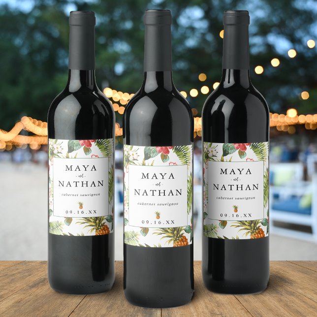 Étiquette Pour Bouteilles De Vin Motif aquarelle tropical personnalisé (Tropical Watercolor Pattern Personalized Wine Label)