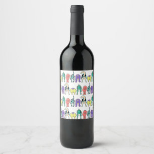 Étiquette Pour Bouteilles De Vin Motif coloré des boutons de chien