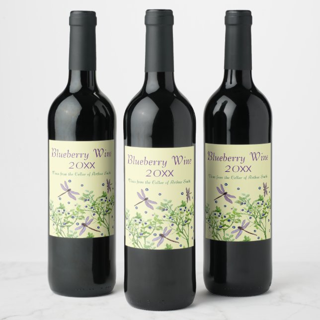 Étiquette Pour Bouteilles De Vin Motif de bleuets avec libellules (Bouteilles)