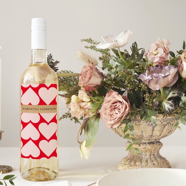 Étiquette Pour Bouteilles De Vin Motif de coeur romantique et rouge moderne (Créateur téléchargé)