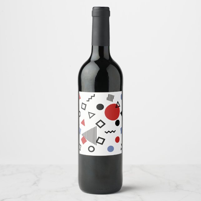 Étiquette Pour Bouteilles De Vin Motif de design Retro Memphis (Devant)