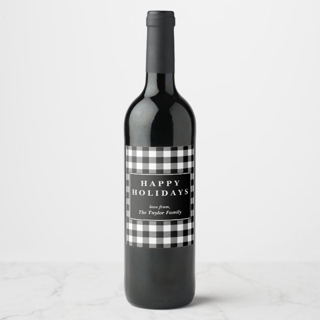 Étiquette Pour Bouteilles De Vin Motif de Noël de Buffalo Noir (Devant)