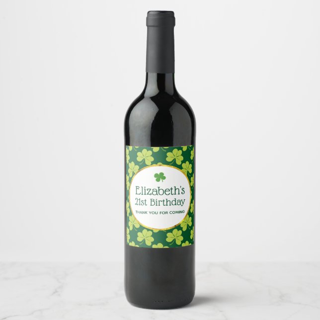 Étiquette Pour Bouteilles De Vin Motif de trèfle vert mignon (Devant)