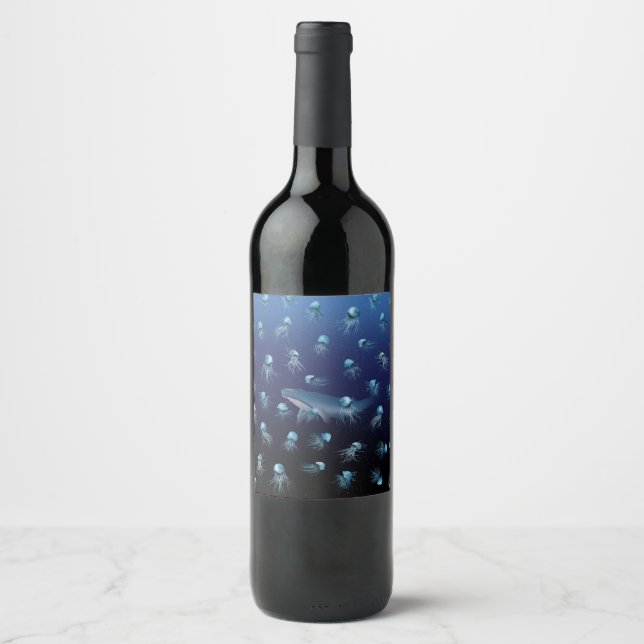Étiquette Pour Bouteilles De Vin Motif JELLYFISH (Devant)