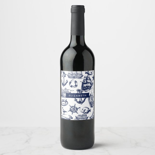 Étiquette Pour Bouteilles De Vin Motif nautique (Devant)