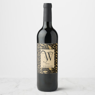 Étiquette Pour Bouteilles De Vin Motif noir et feuille d'or W