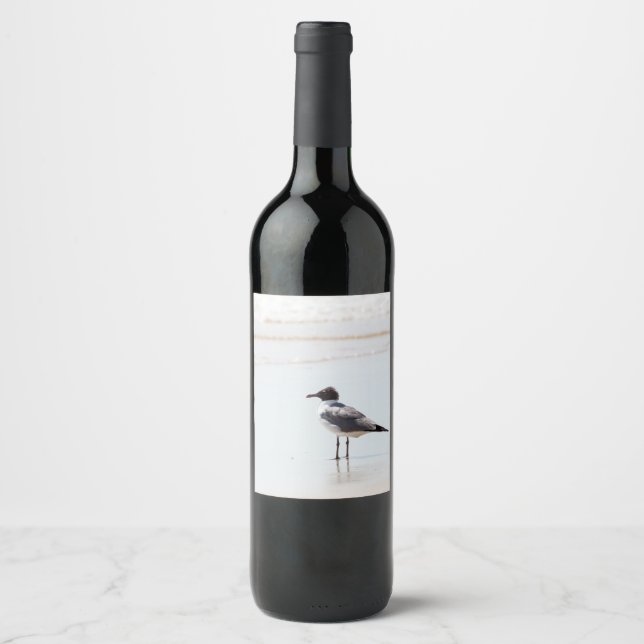 Étiquette Pour Bouteilles De Vin Mouette sur la plage classique (Devant)