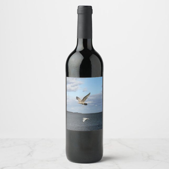 Étiquette Pour Bouteilles De Vin Mouettes en vol (Devant)