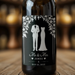 Étiquette Pour Bouteilles De Vin Mr & Mrs Wedding Dress Tuxedo Newlywed Couple