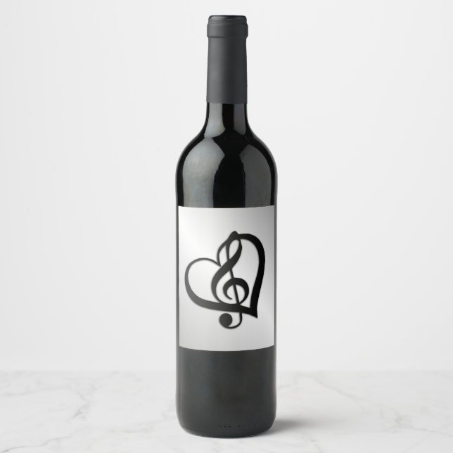Étiquette Pour Bouteilles De Vin Music G Heart on Silver (Devant)