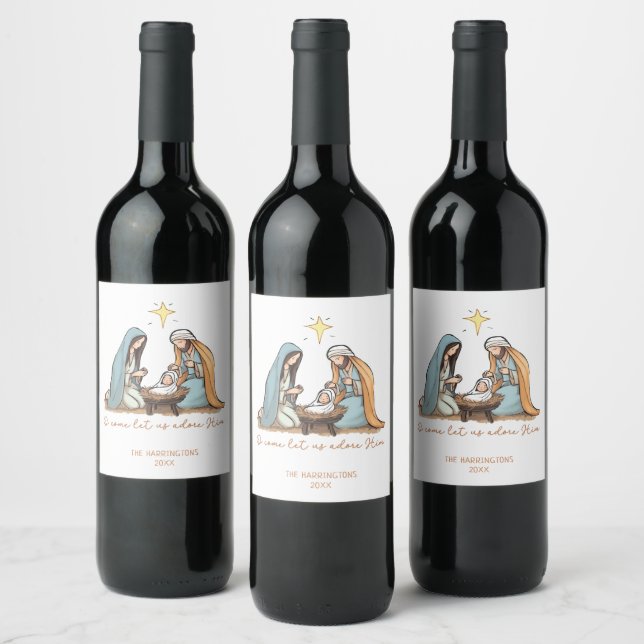 Étiquette Pour Bouteilles De Vin Nativité chrétienne Noël religieux (Bouteilles)