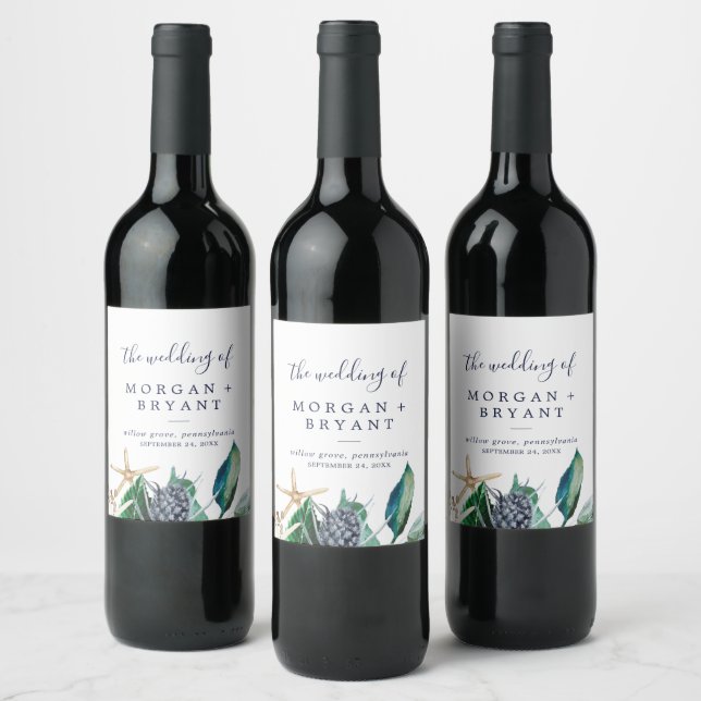 Étiquette Pour Bouteilles De Vin Nautique moderne | Mariage verdoyant (Bouteilles)