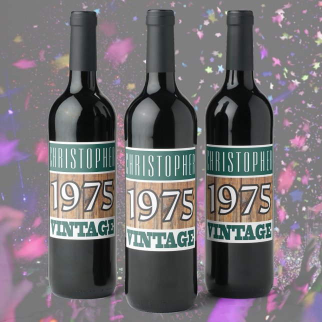 Étiquette Pour Bouteilles De Vin Né en 1975 - Année de naissance personnalisée (Créateur téléchargé)