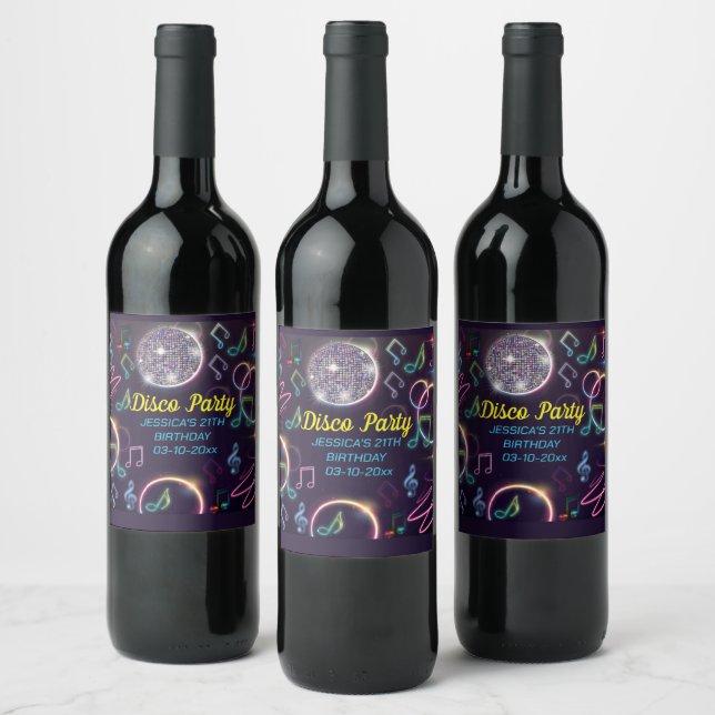 Étiquette Pour Bouteilles De Vin Neon Glow Disco Dance Anniversaire (Bouteilles)