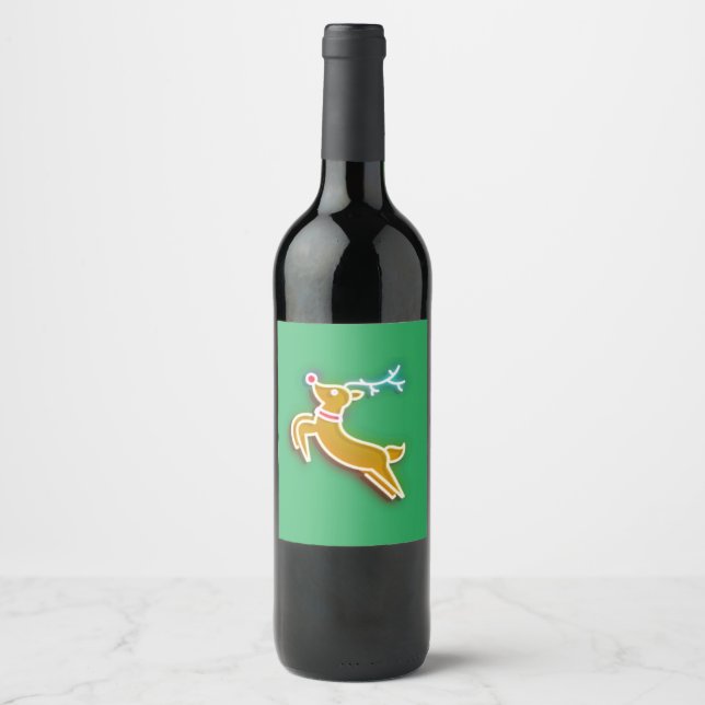 Étiquette Pour Bouteilles De Vin Neon Reindeer (Devant)
