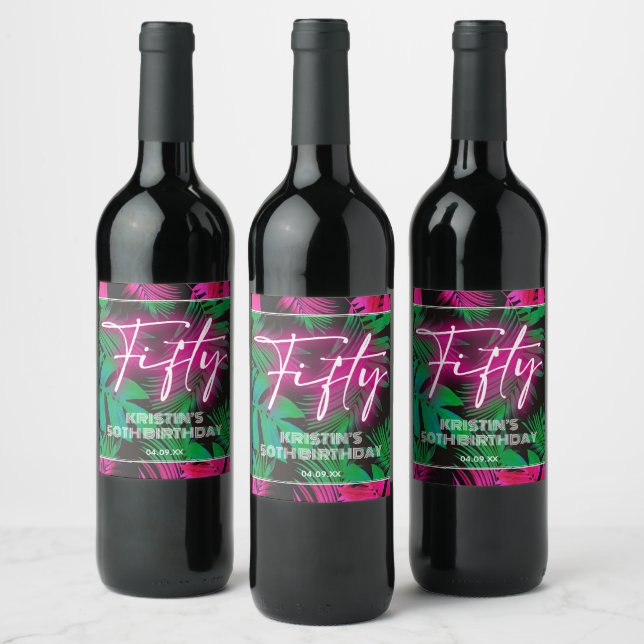 Étiquette Pour Bouteilles De Vin Neon rose tendance 50e anniversaire (Bouteilles)