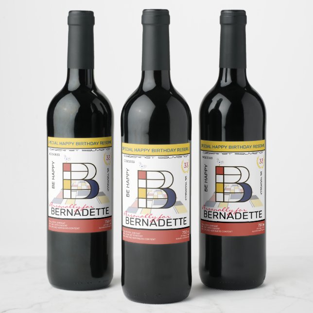 Étiquette Pour Bouteilles De Vin Neoplasticisme Art Abstrait Monogramme. Lettre B (Bouteilles)