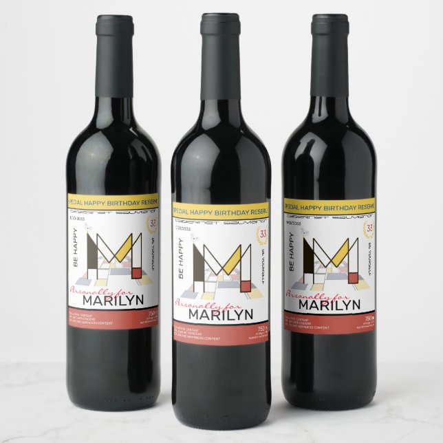 Étiquette Pour Bouteilles De Vin Neoplasticisme Art Abstrait Monogramme. Lettre M (Bouteilles)
