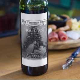 Étiquette Pour Bouteilles De Vin Newspaper What A Year Black White Photo Christmas
