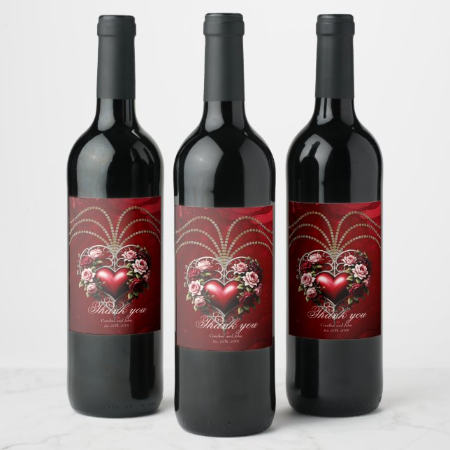 Étiquette Pour Bouteilles De Vin Noble coeur gothique avec fleurs. (Bouteilles)