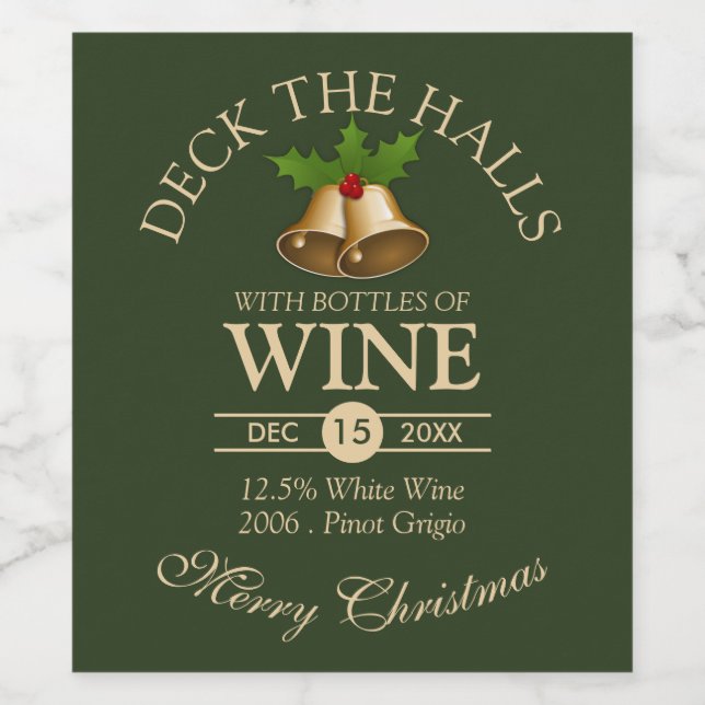 Étiquette Pour Bouteilles De Vin Noël à Mistletoe Bells (Étiquettes simples)