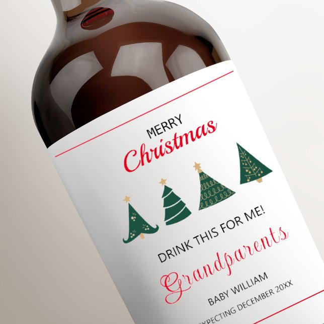Étiquette Pour Bouteilles De Vin Noël Arbre Grossesse Faire-part Parents (Christmas Tree Pregnancy Announcement Parents Wine Label, cute ways to announce pregnancy)