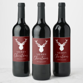 Étiquette Pour Bouteilles De Vin Noël Blanc Cerf Customisé Rouge